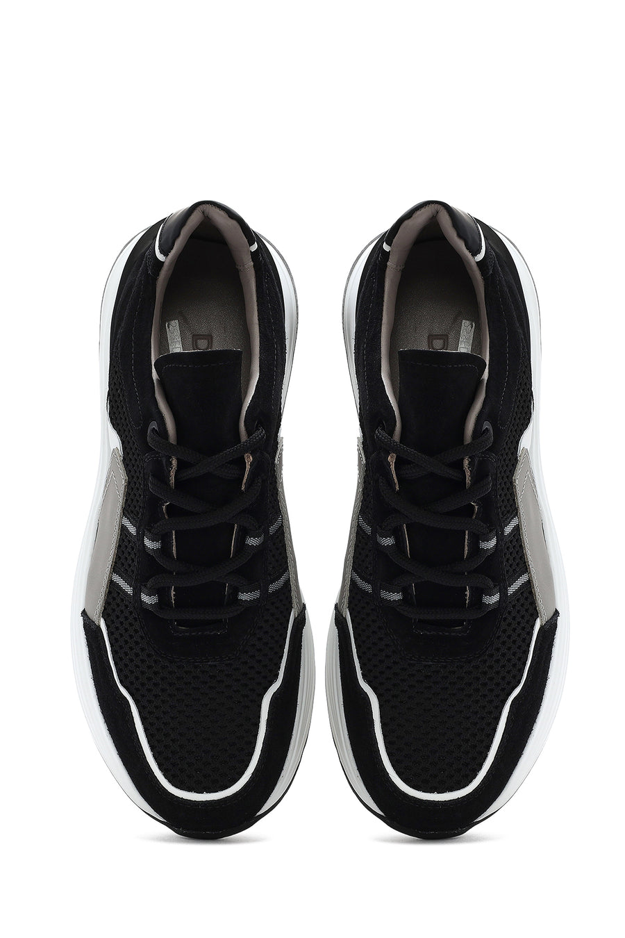 Men's Black Lace-up Thick-Sole Leather Sneaker
