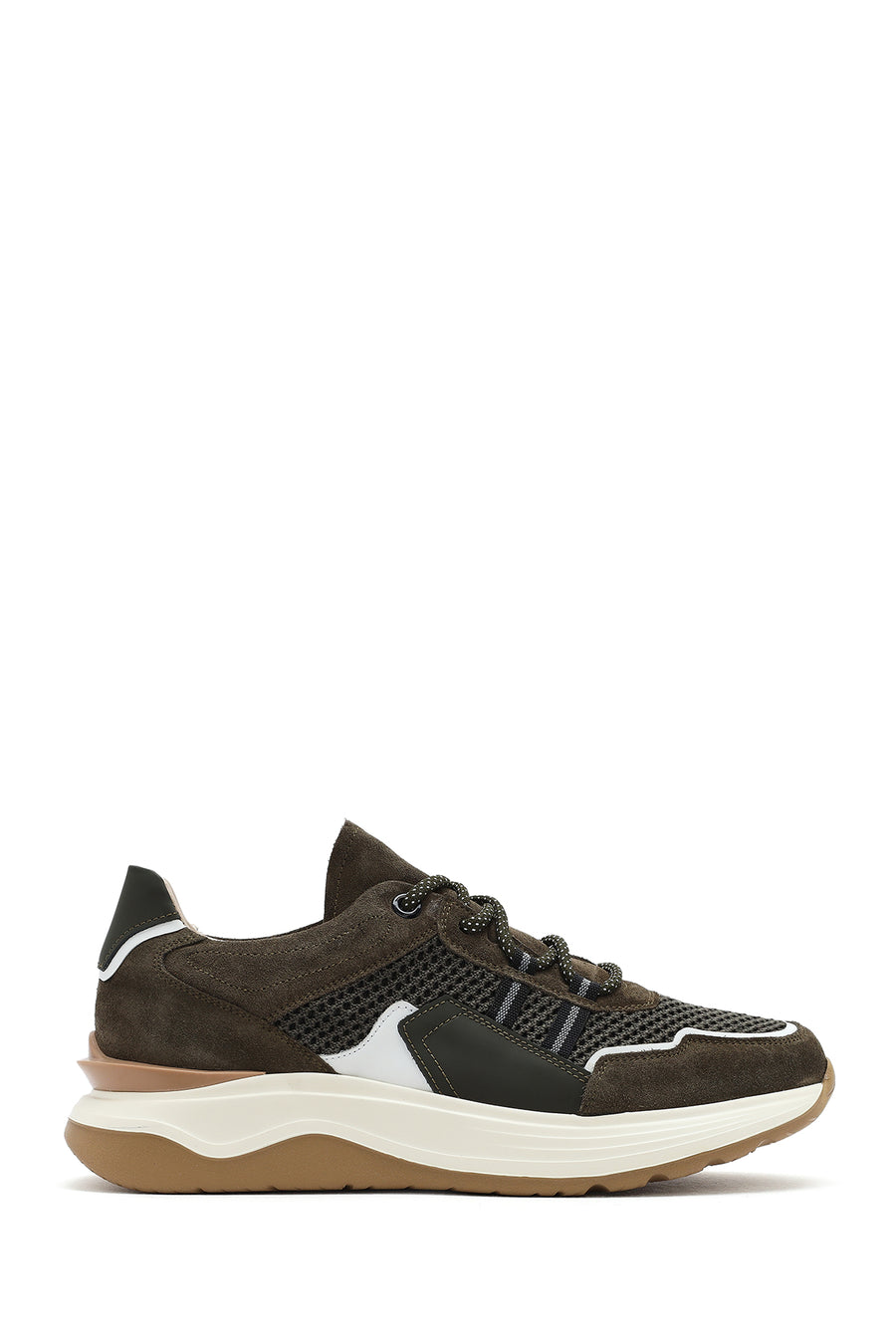 Erkek Haki Bağcıklı Kalın Tabanlı Deri Sneaker 25SFD795014 | Derimod