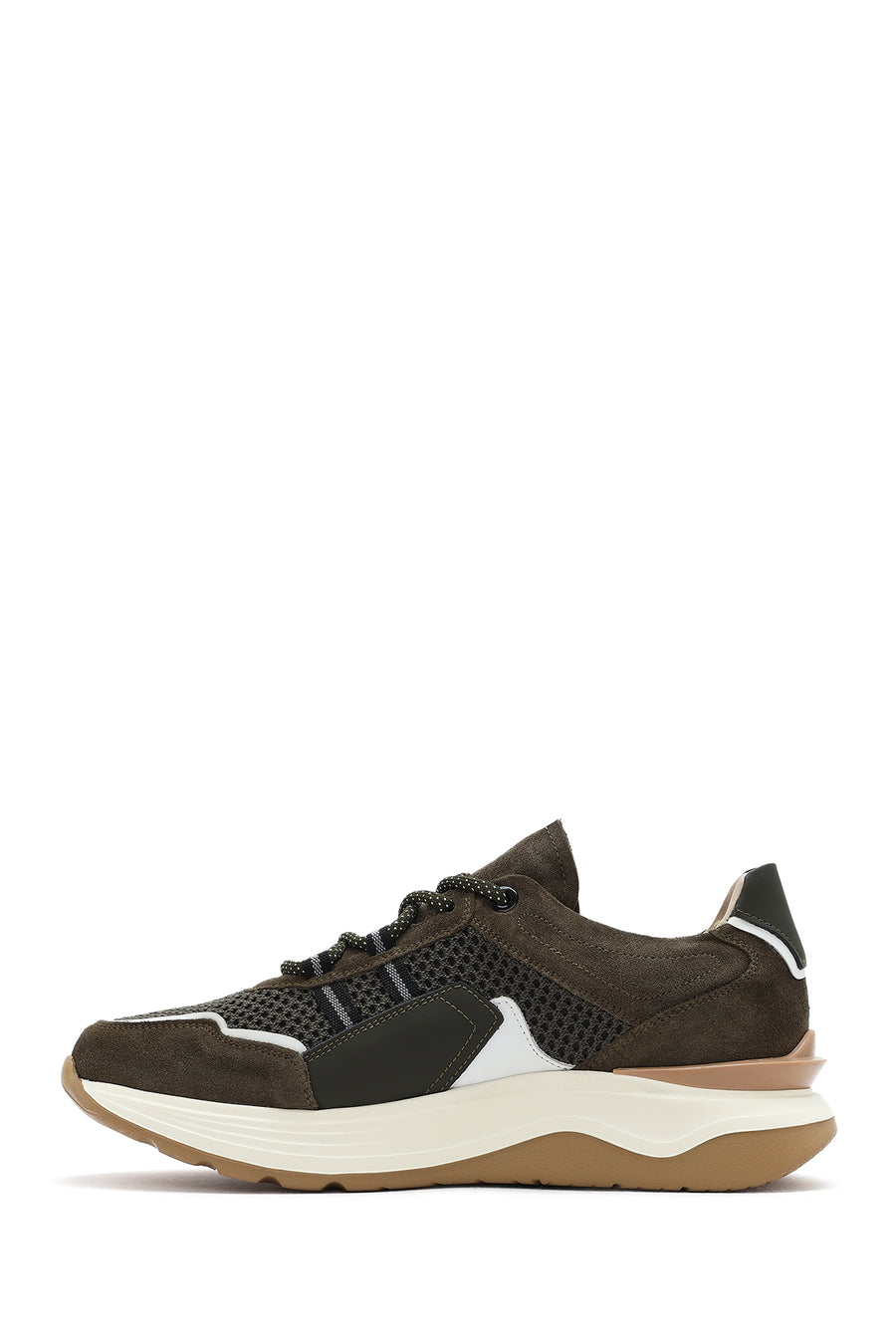 Erkek Haki Bağcıklı Kalın Tabanlı Deri Sneaker