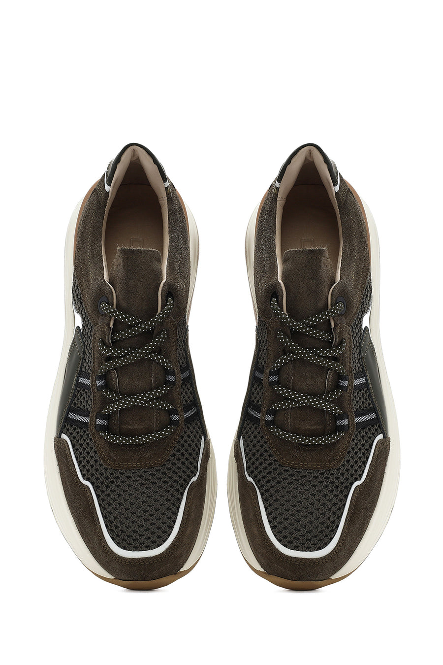 Erkek Haki Bağcıklı Kalın Tabanlı Deri Sneaker