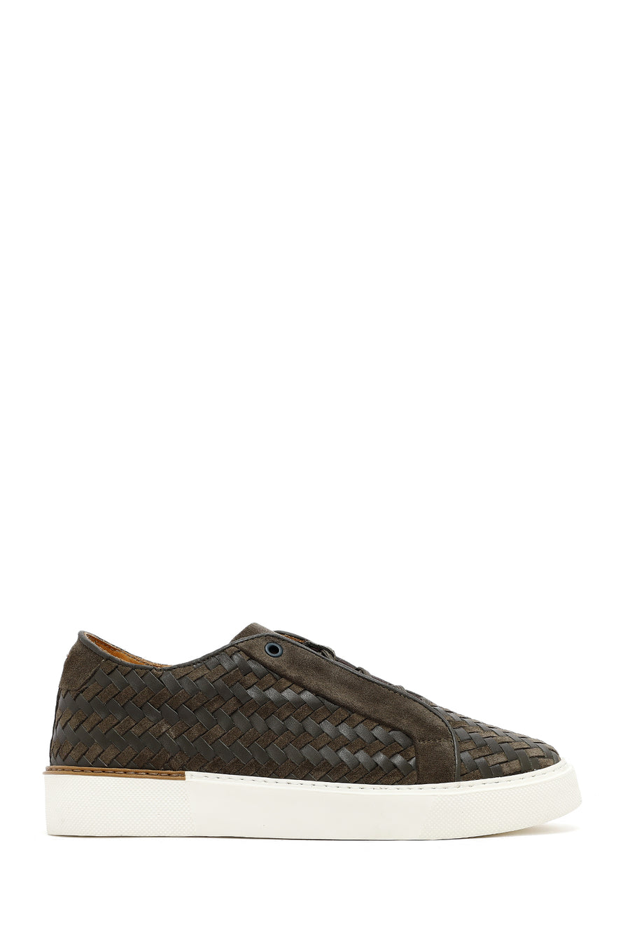 
Men's Khaki Lace-Up Woven Thick Sole Leather Sneaker
 25SFD795214 | Derimod
