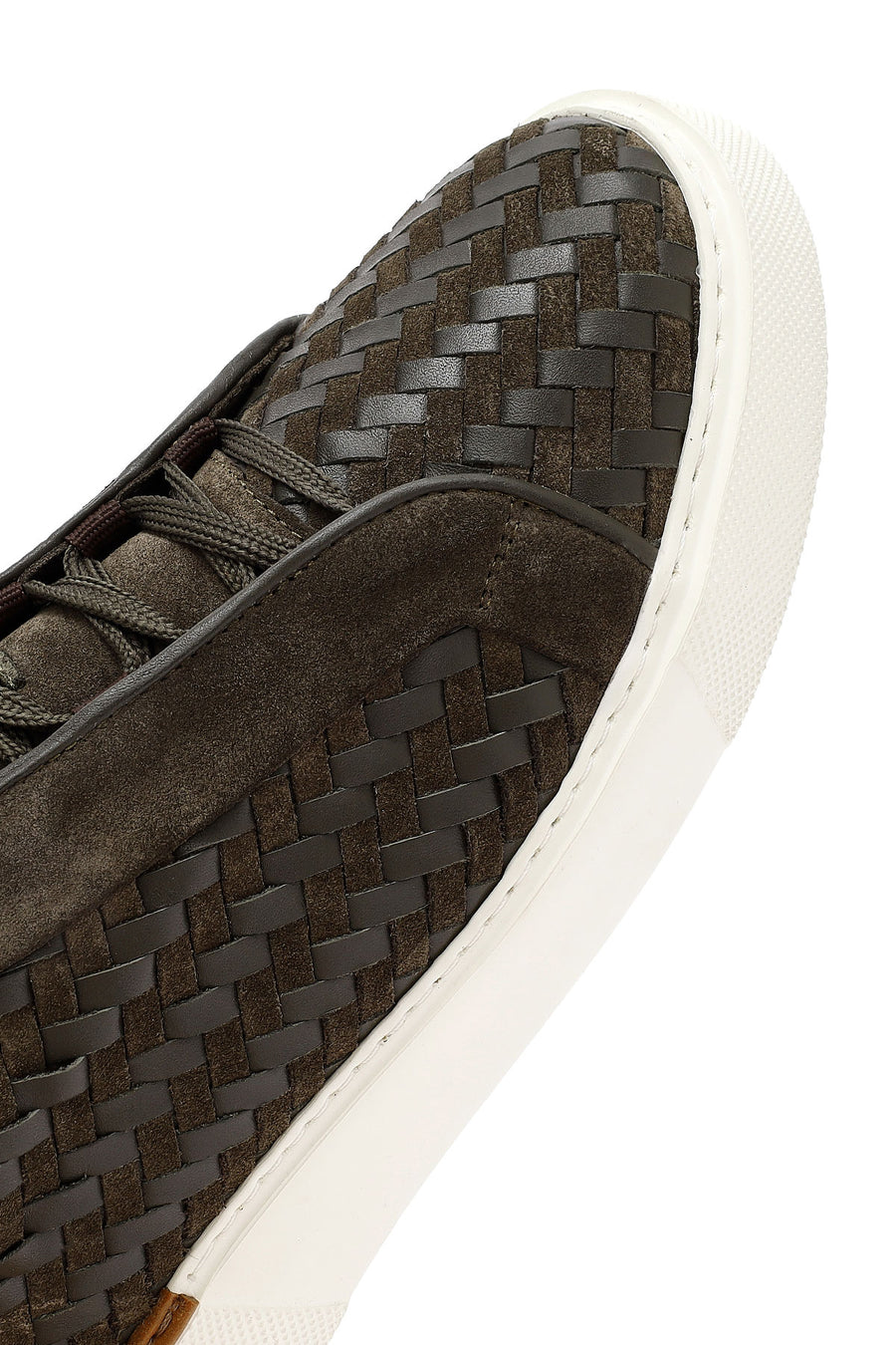 
Men's Khaki Lace-Up Woven Thick Sole Leather Sneaker

