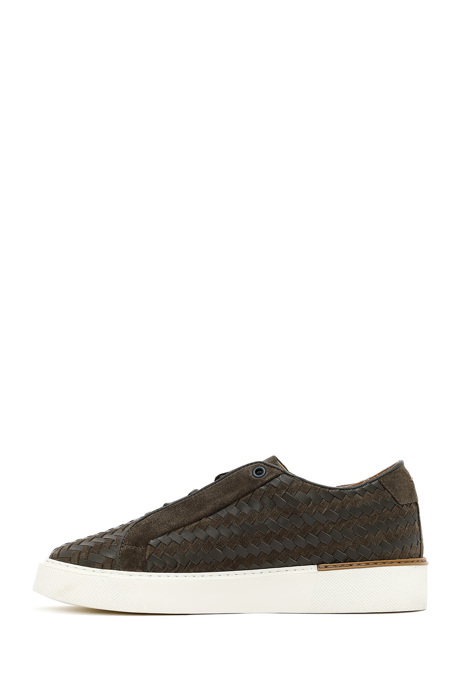 
Men's Khaki Lace-Up Woven Thick Sole Leather Sneaker
