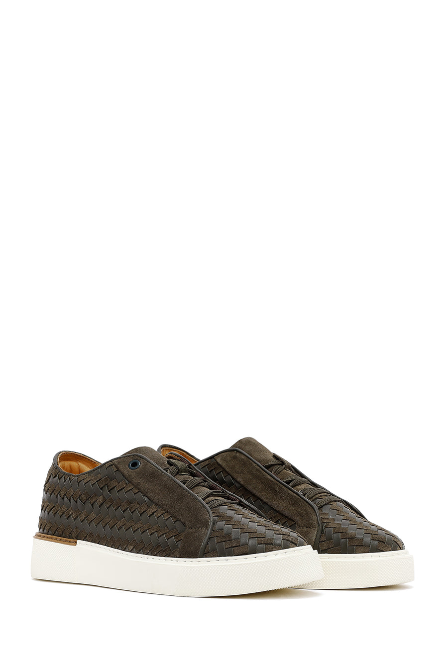 
Men's Khaki Lace-Up Woven Thick Sole Leather Sneaker
