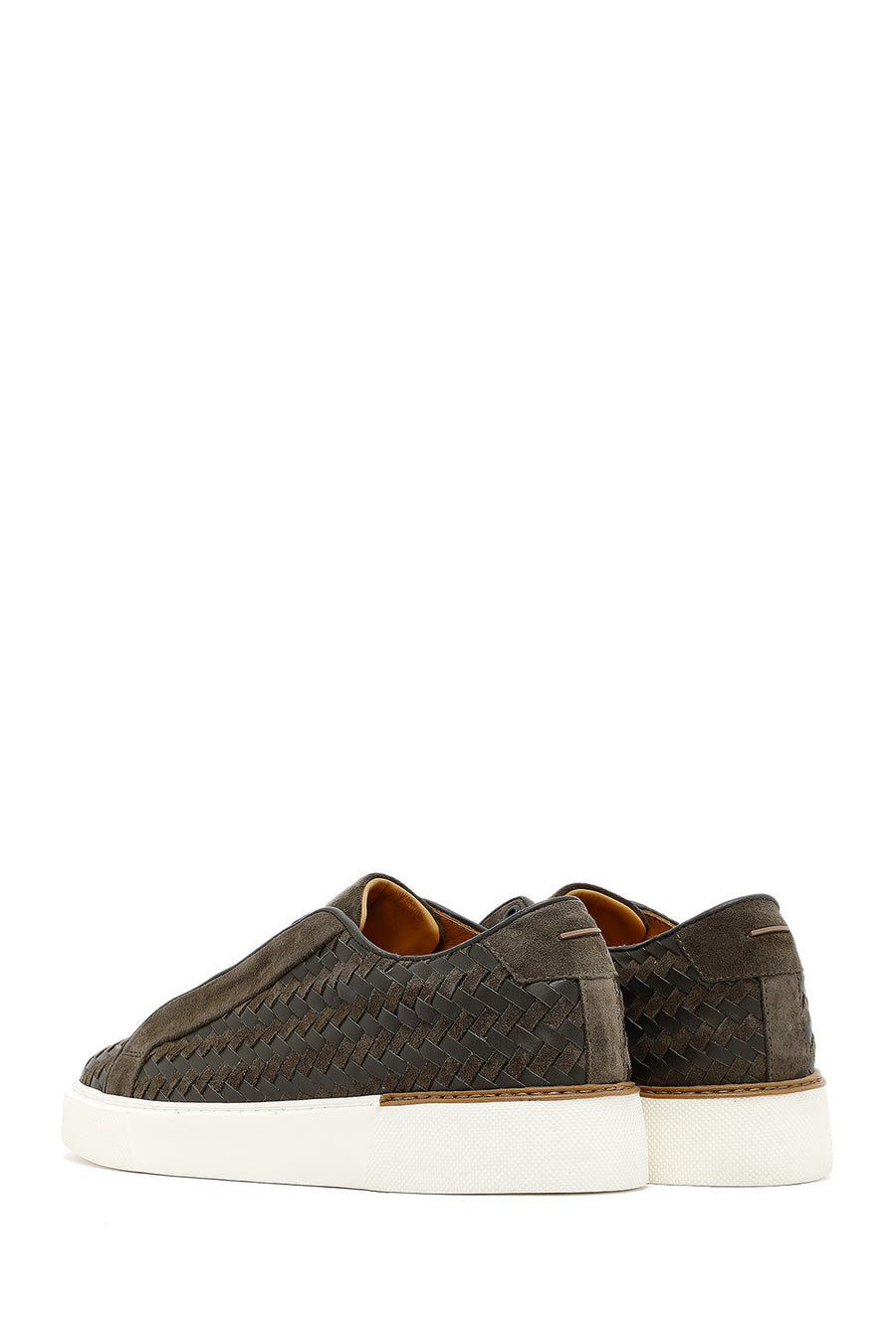 
Men's Khaki Lace-Up Woven Thick Sole Leather Sneaker
