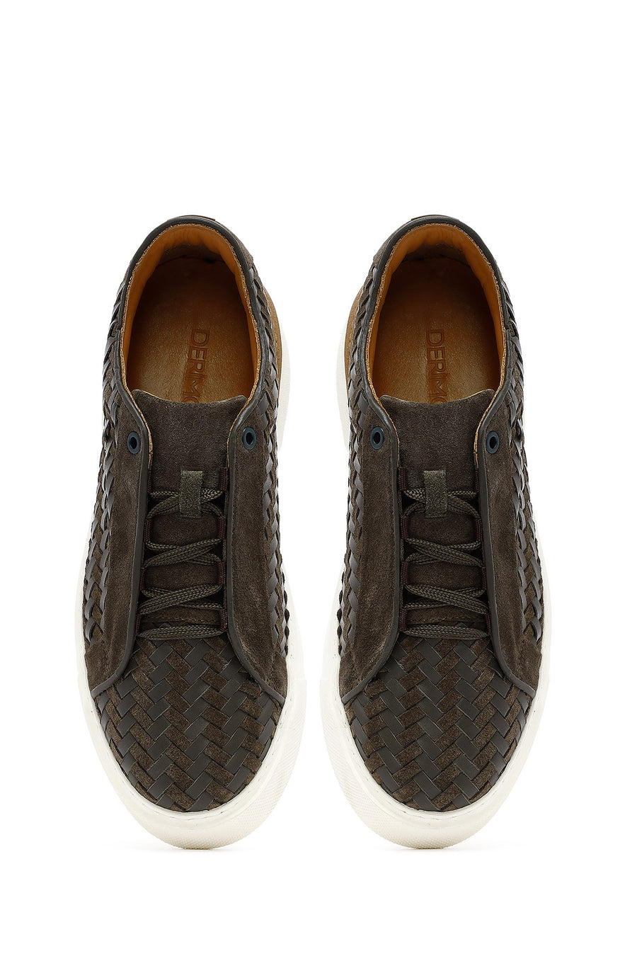 
Men's Khaki Lace-Up Woven Thick Sole Leather Sneaker
