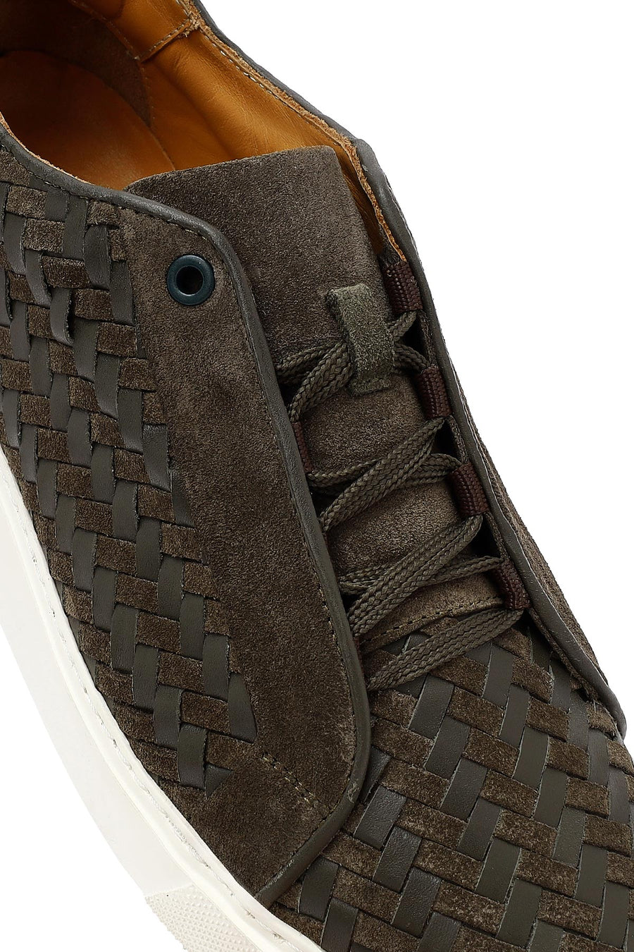 
Men's Khaki Lace-Up Woven Thick Sole Leather Sneaker
