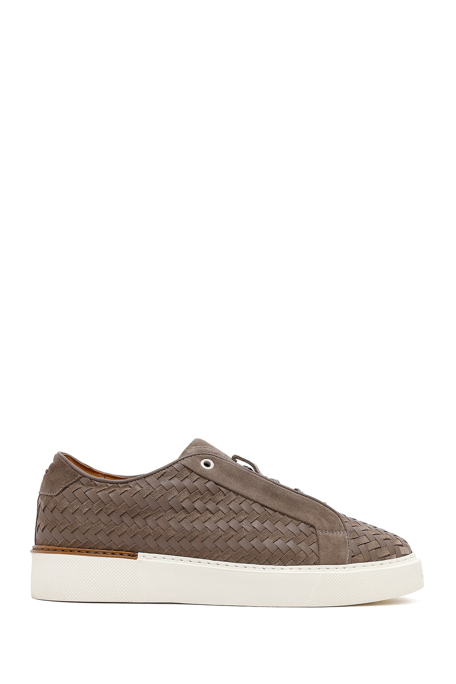 Men's Mink Lace-Up Braided Thick-Soled Leather Sneakers 25SFD795214 | Derimod