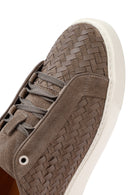 Erkek Vizon Bağcıklı Örgülü Kalın Tabanlı Deri Sneaker | Derimod