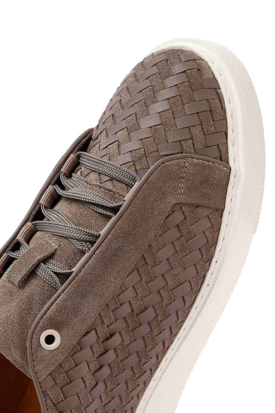 Men's Mink Lace-Up Braided Thick-Soled Leather Sneakers