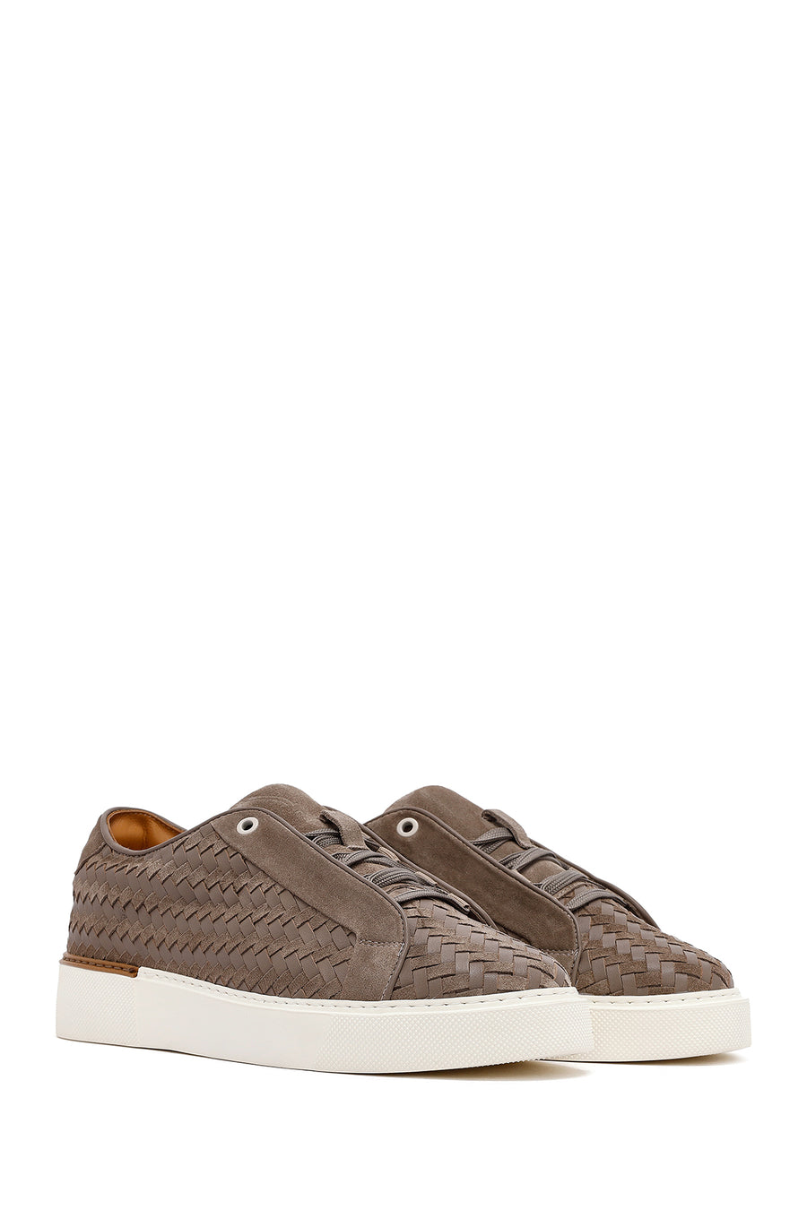 Men's Mink Lace-Up Braided Thick-Soled Leather Sneakers