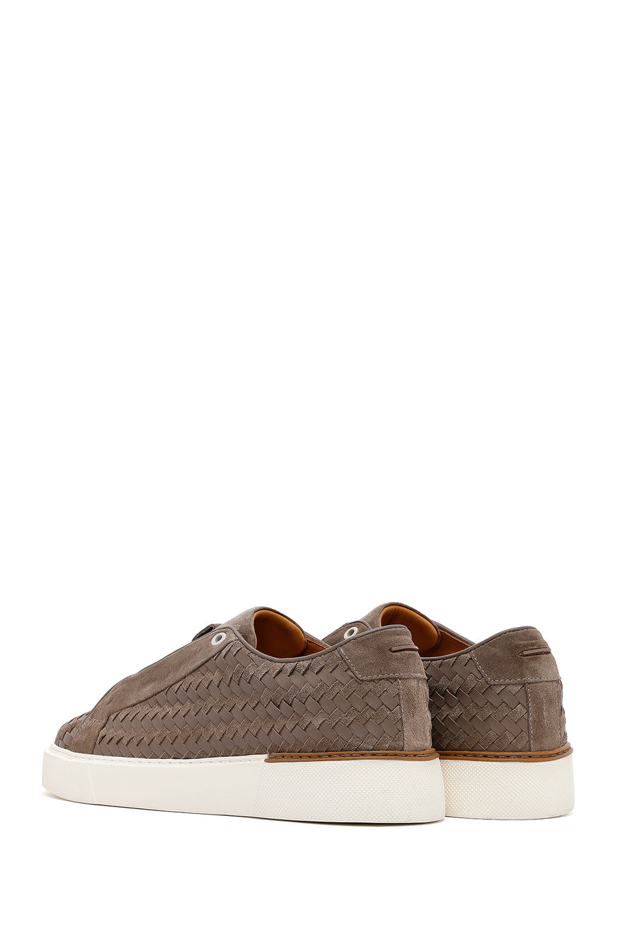 Men's Mink Lace-Up Braided Thick-Soled Leather Sneakers