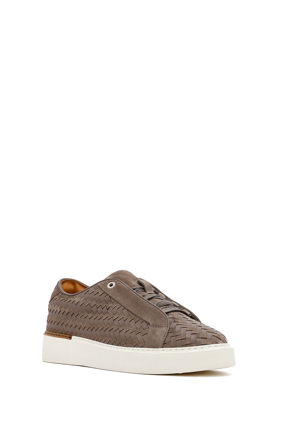 Men's Mink Lace-Up Braided Thick-Soled Leather Sneakers