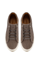 Erkek Vizon Bağcıklı Örgülü Kalın Tabanlı Deri Sneaker | Derimod