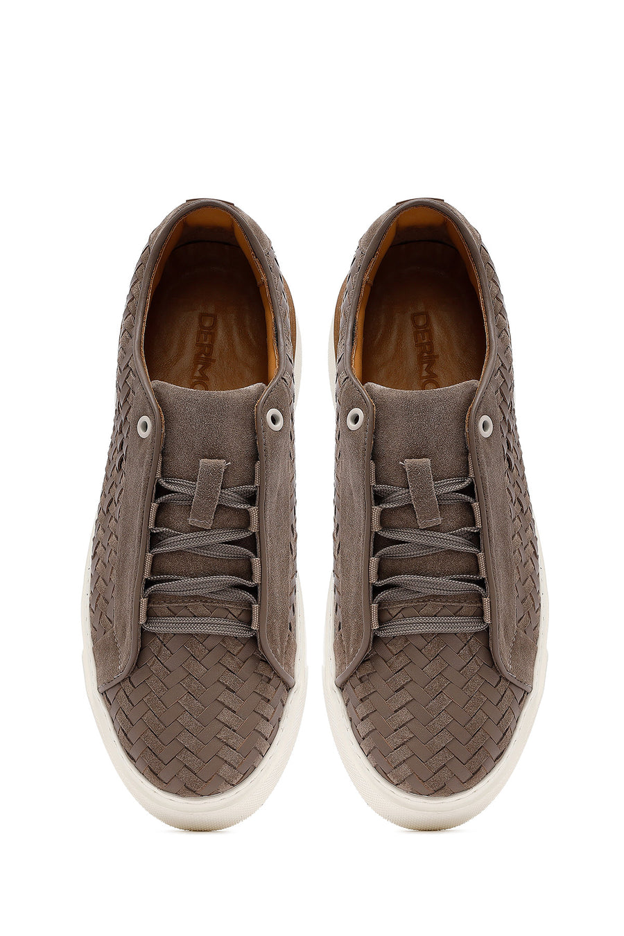Men's Mink Lace-Up Braided Thick-Soled Leather Sneakers