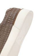 Erkek Vizon Bağcıklı Örgülü Kalın Tabanlı Deri Sneaker | Derimod