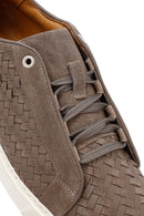 Erkek Vizon Bağcıklı Örgülü Kalın Tabanlı Deri Sneaker | Derimod