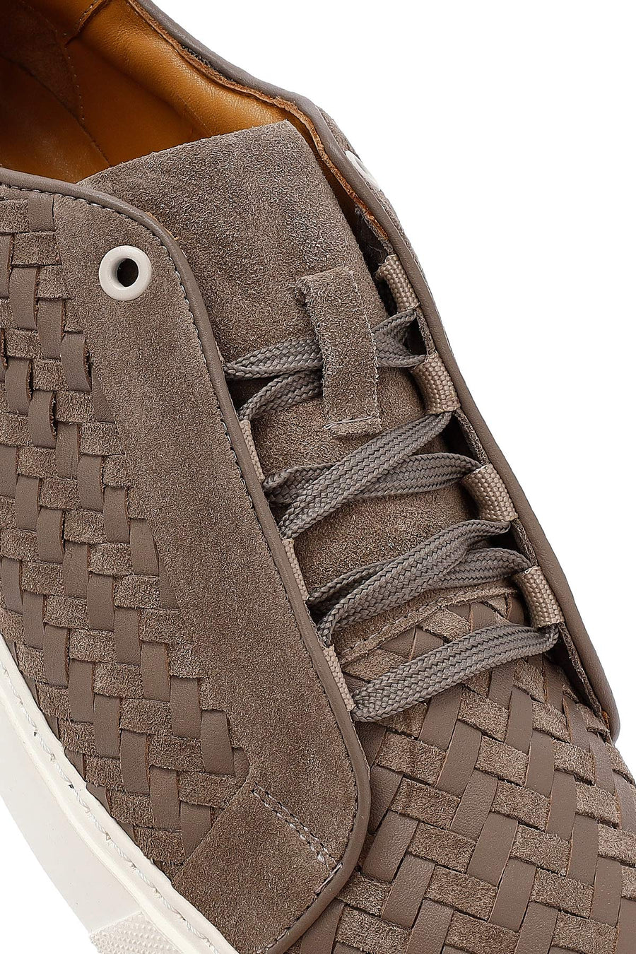 Men's Mink Lace-Up Braided Thick-Soled Leather Sneakers