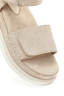 Kadın Bej Kalın Tabanlı Süet Sandalet | Derimod