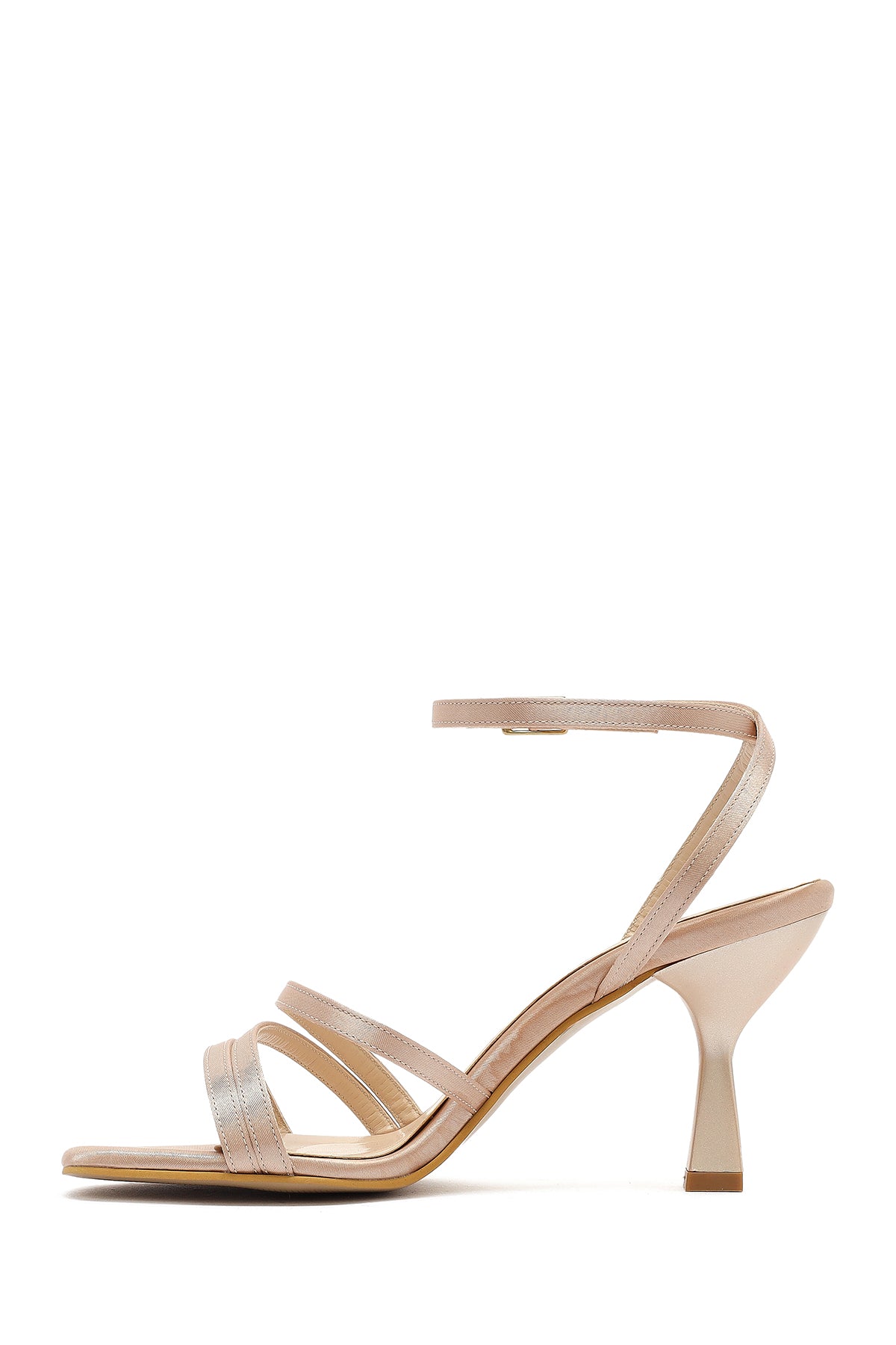 Kadın Bej Bilekten Bantlı Topuklu Sandalet