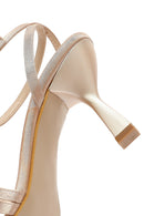 Kadın Bej Bilekten Bantlı Topuklu Sandalet | Derimod