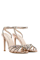 Kadın Altın Taşlı Yüksek İnce Topuklu Sandalet | Derimod