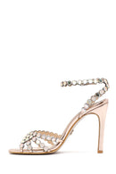 Kadın Altın Taşlı Yüksek İnce Topuklu Sandalet | Derimod