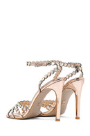 Kadın Altın Taşlı Yüksek İnce Topuklu Sandalet | Derimod