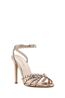 Kadın Altın Taşlı Yüksek İnce Topuklu Sandalet | Derimod