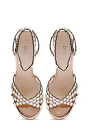 Kadın Altın Taşlı Yüksek İnce Topuklu Sandalet | Derimod