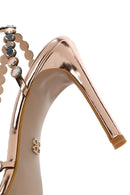 Kadın Altın Taşlı Yüksek İnce Topuklu Sandalet | Derimod