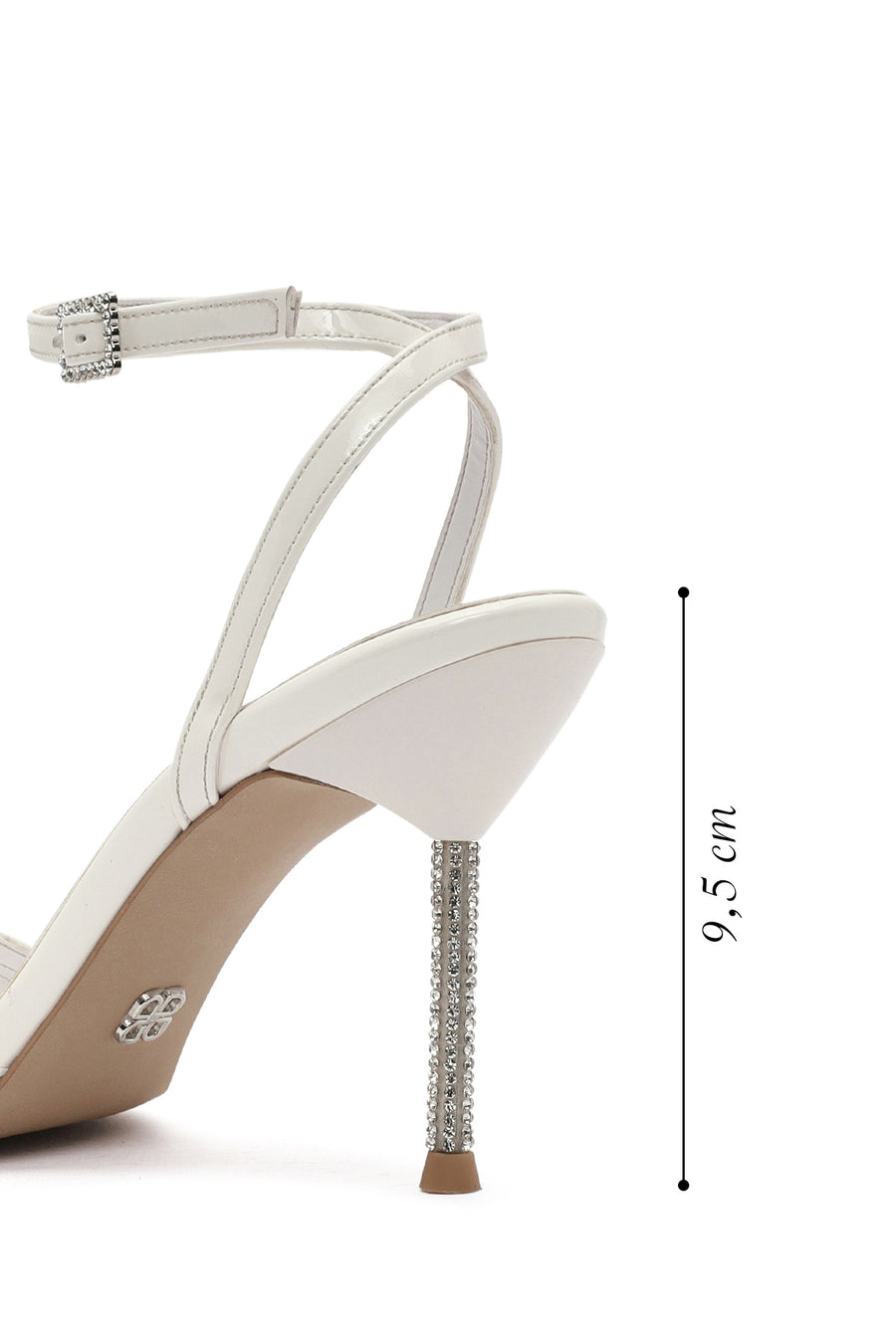 Women's White Ankle Buckle Stoned Thin Heel Patent Leather Sandals