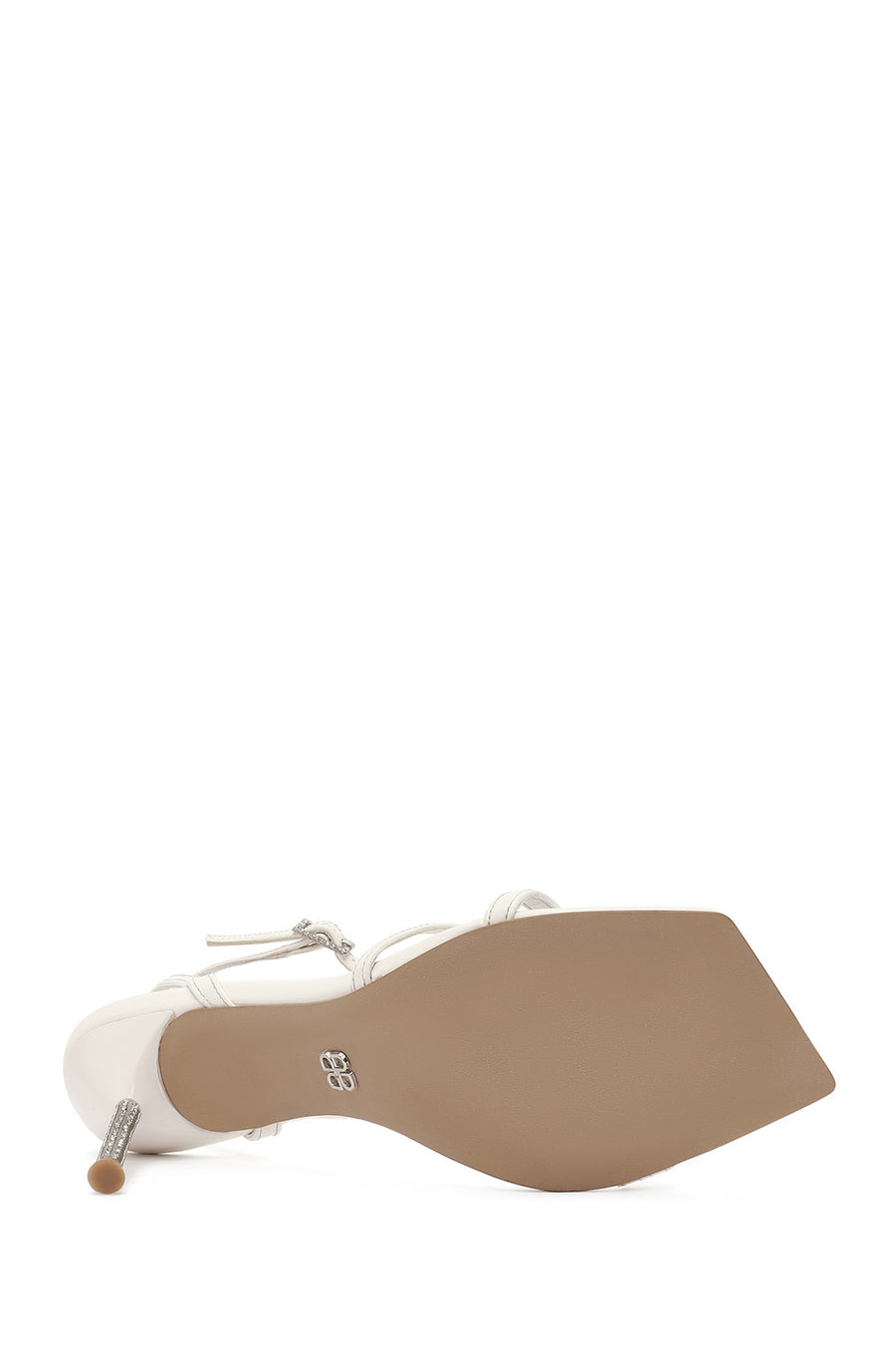 Women's White Ankle Buckle Stoned Thin Heel Patent Leather Sandals