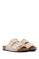 Women's Beige Stone Detailed Fabric Slippers | Derimod