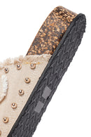 Women's Beige Stone Detailed Fabric Slippers | Derimod