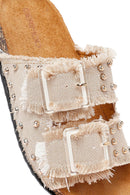 Women's Beige Stone Detailed Fabric Slippers | Derimod