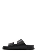 Women's Black Buckled Stoned Slippers | Derimod