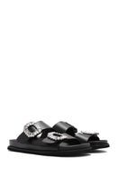 Women's Black Buckled Stoned Slippers | Derimod