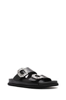 Women's Black Buckled Stoned Slippers | Derimod