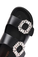 Women's Black Buckled Stoned Slippers | Derimod