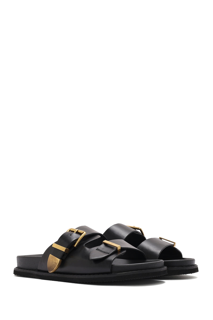 Women's Black Buckled Slippers