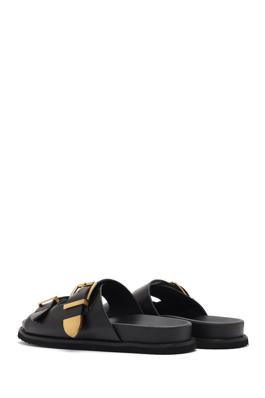 Women's Black Buckled Slippers