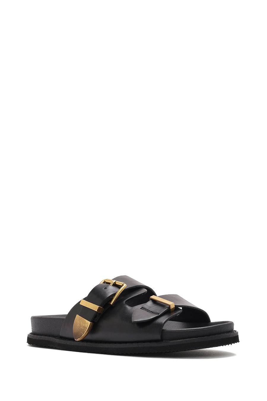 Women's Black Buckled Slippers