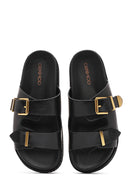 Women's Black Buckled Slippers | Derimod