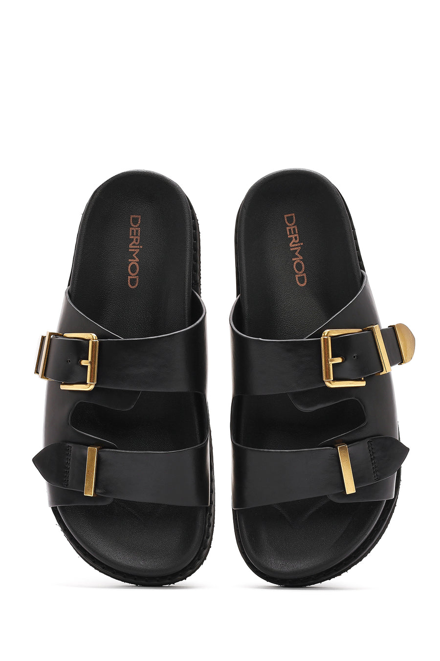 Women's Black Buckled Slippers