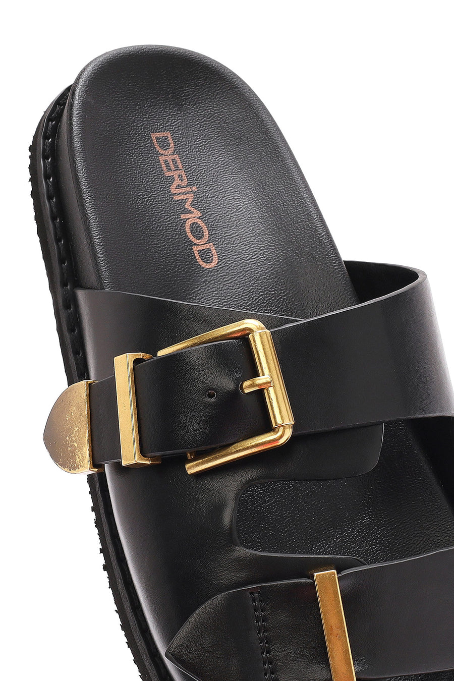 Women's Black Buckled Slippers