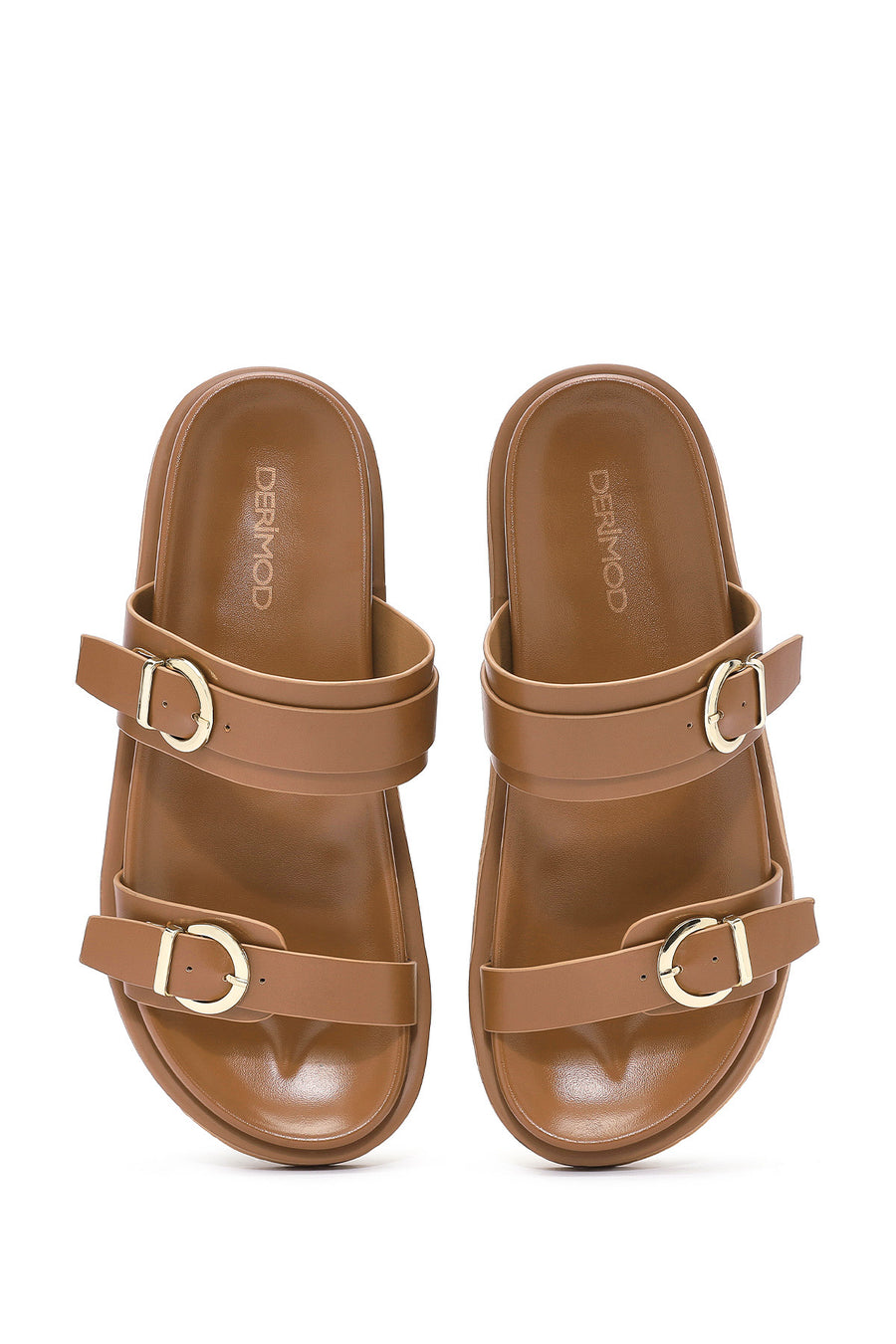 Women's Tan Double Buckle Slippers