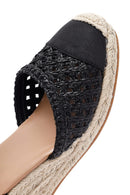 Kadın Siyah Bilekten Tokalı Örgülü Dolgu Topuklu Espadril Sandalet | Derimod