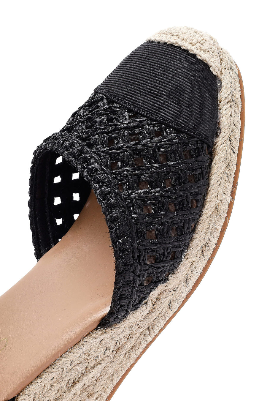 Women's Black Ankle Buckle Braided Wedge Heel Espadrille Sandals
