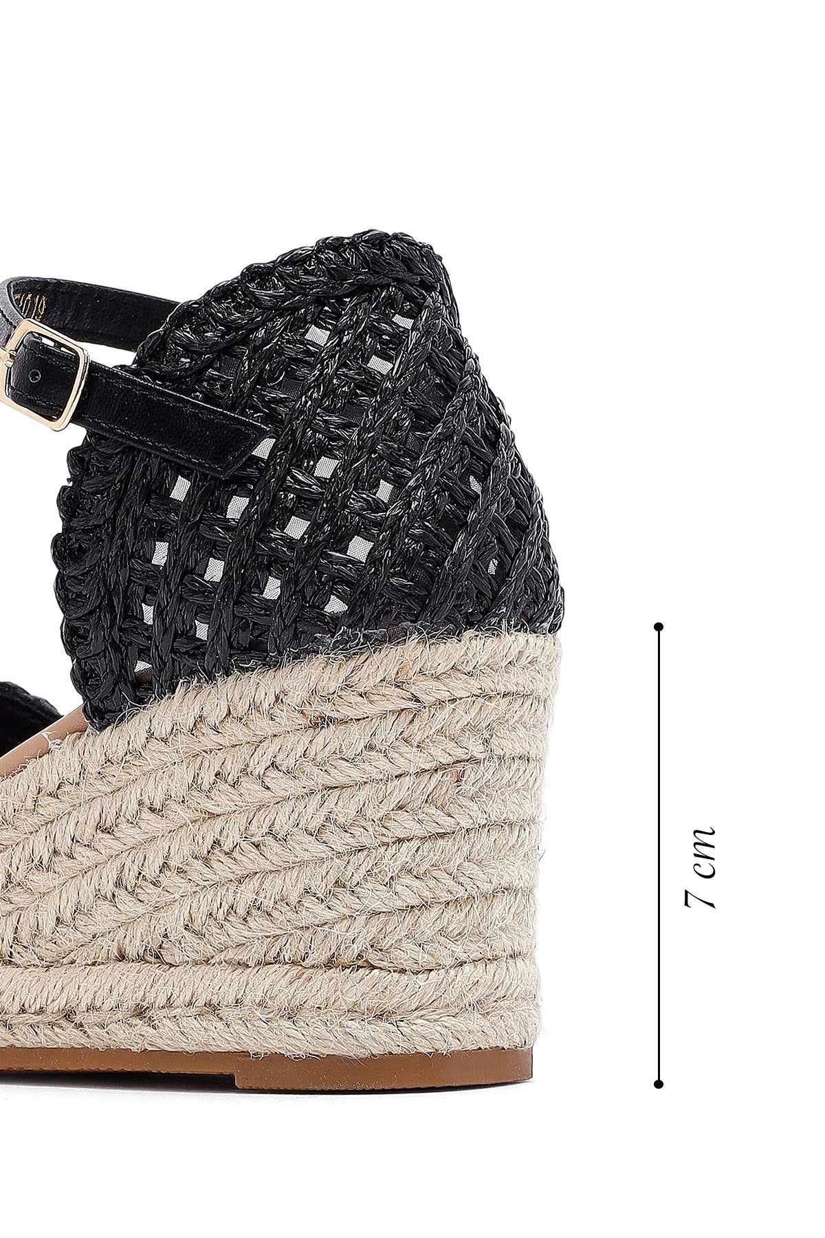 Kadın Siyah Bilekten Tokalı Örgülü Dolgu Topuklu Espadril Sandalet